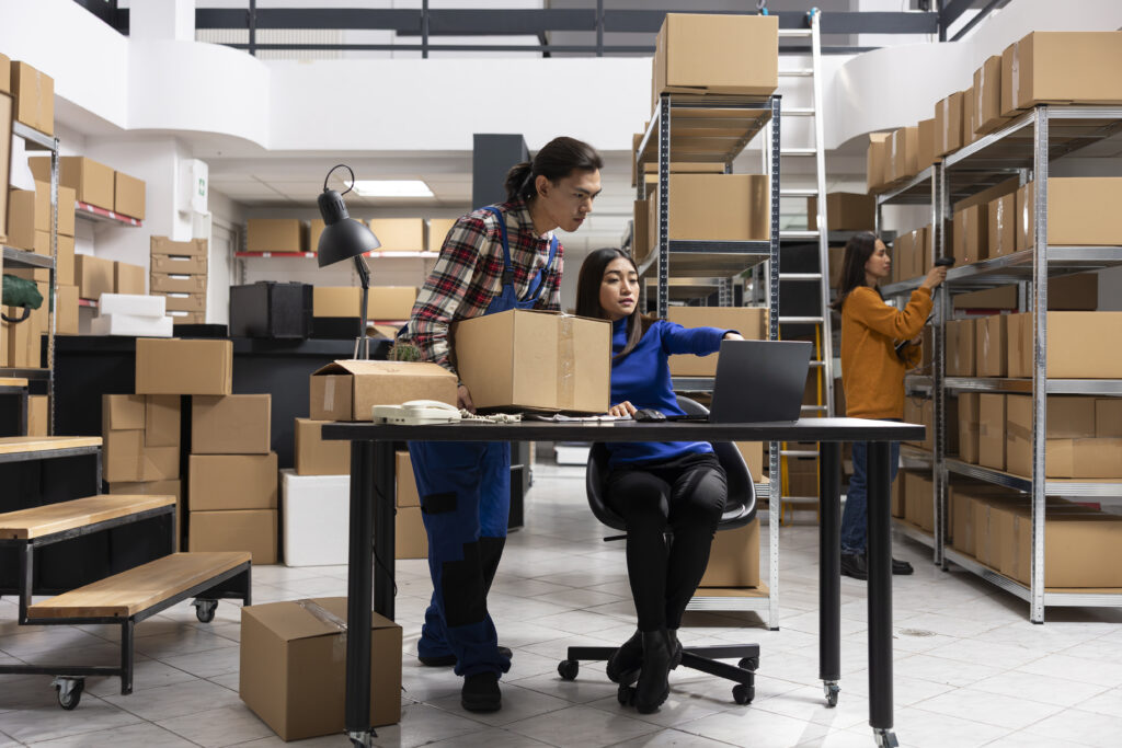 home business employees preparing products and boxes for local delivery