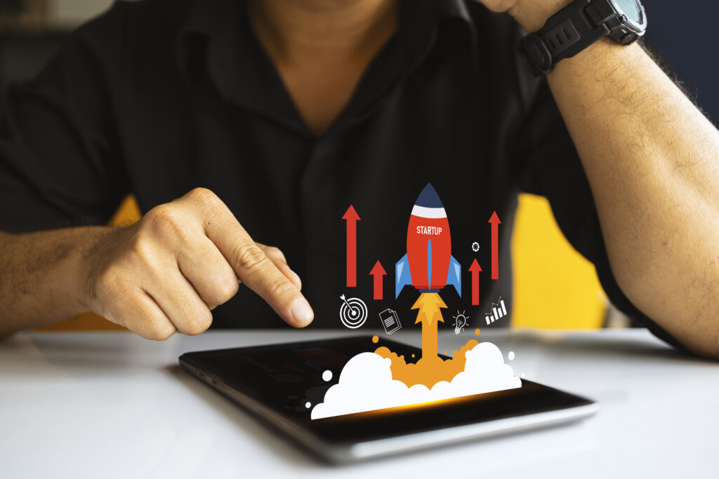 businessman with tablet, strategy for success & growth accelerat