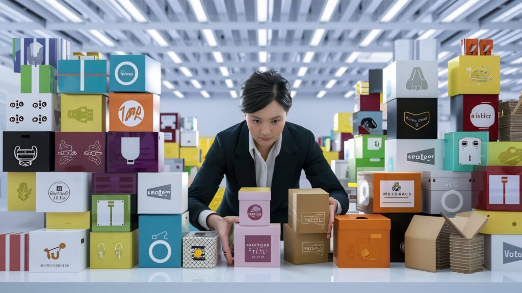 business owner working with boxes