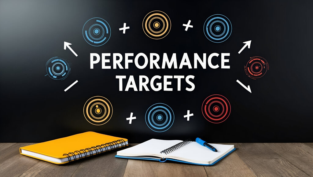 photo realistic as blackboard with performance targets notebook concept as blackboard with per