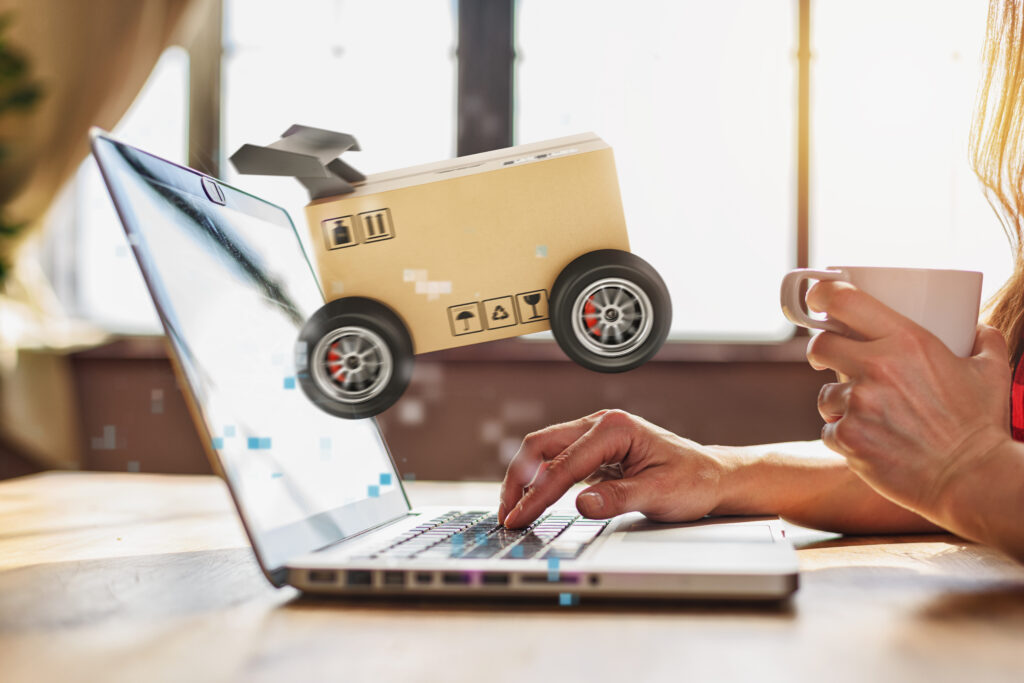 Current image: woman does shopping through e commerce online shop. concept of fast delivery